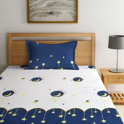 Arrabi Blue & White Graphic 130 TC Single Bedsheet with 1 Pillow Covers image 3