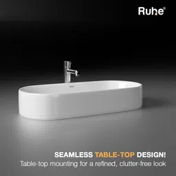 ruhe Navi Premium White Glaze Ceramic Table Top Wash Basin 28 x 14 x 6 Inches Over Counter Basin For Bathroom and Kitchen Counter Top image 5