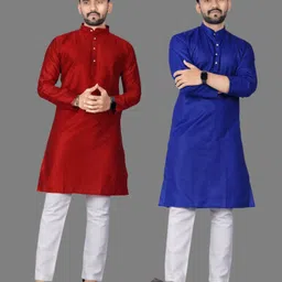dhasu trendz Pack of 2 Men Solid Jacquard, Cotton Blend Straight Kurta-picture-18
