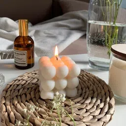 lush ember Handmade Bubble Candles with Ribbon Pack of 2 - White Candle-picture-11