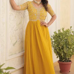wedani lifestyle Embroidered Georgette Stitched Flared/A-line Gown-picture-11