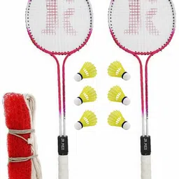 knk Multicolour Badminton kit Set Of 2 Piece Racquet with 6 Piece Plastic ShuttleCock And Badminton Net Badminton Kit image 3