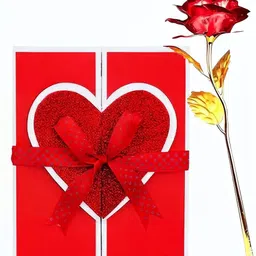 Romantic I Love You Greeting Card with Red Glitter Heart Design & Ribbon Red Rose Artificial Flower-image-51