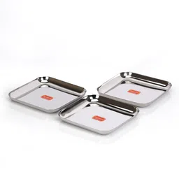 sumeet Stainless Steel Medium Square Shape Plate /Snacks Plate /Breakfast Plate 17.5cm Half Plate-picture-22