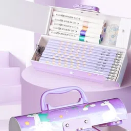calyxia unicorn Suitcase Style Password Lock Pencil Case Multi-Layer box unicorn Art Plastic Pencil Box image 4