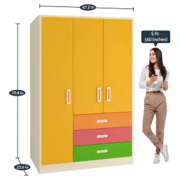 adona Fiona Kids 3 Door Wardrobe in Mango Yellow Finish image 3