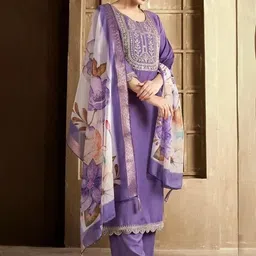 rudki enterprise Women Cotton Rayon Kurta Pant Dupatta Set image 4