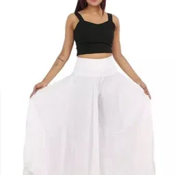 Women Flared White Cotton Blend Trousers-image-2