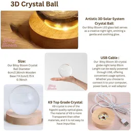 arv 3D Crystal Ball Lamp | Night Light with Wooden Base | Moon Landing Style Table Lamp image 3