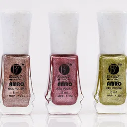 beauty7 Amro Glitter Nail Polish Combo Set, Long Lasting Nail Paint For Women & Girls / Copper, Pink, Gold, Light Pink, Silver, Sky Bkue image 2