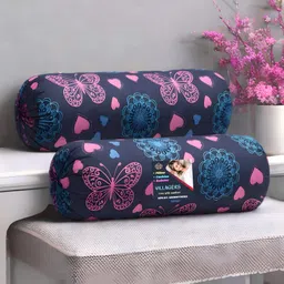 villagers Microfibre Bolster Pack of 2 Geometric Butterfly & Heart Print Design-picture-18