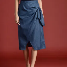 all about you Women Solid Wrap Around Blue Skirt-picture-11