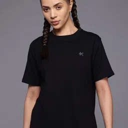 hrx by hrithik roshan Women Printed Round Neck Pure Cotton Black T-Shirt image 3