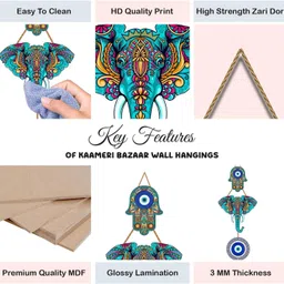 celscity Evil Eye Wall Hanging Hamsa Hand Wall Art, Elephant Hanging Decoration image 3