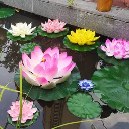 flipkart smartbuy Artificial Floating Lotus Flower For Home Decoration, Aquarium & Pond Pink, White Lotus Artificial Flower image 1