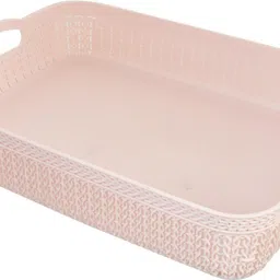 kuber industries Plastic Q-3 Multiuses Design UnbreakablePlastic Storage Basket Packof 3(Brown&Green&Pink Storage Basket image 2