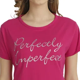 chozi Women Printed Round Neck Cotton Blend Pink T-Shirt image 4