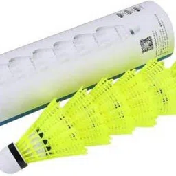 Stable Windproof Nylon Plastic Badminton Shuttlecocks Nylon Shuttle (Pack of 6) Nylon Shuttle - Yellow, White-image-0