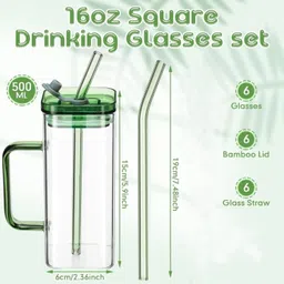 fun finds Random Color Square Glass with Handle, Lid and Straw Glass Coffee Mug image 4