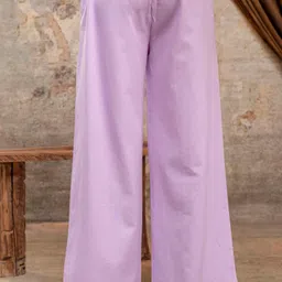 koora Women Relaxed Purple Cotton Blend Trousers image 2