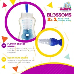 adore BLOSSOMS Baby 2 in 1 Bottle & Teat Cleaning Brush Kit - BPA Free - Durable - Easy to Use image 3