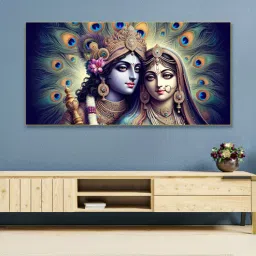 nestroots Gold Canvas Framed Radha Krishna: Colors of Love Wall Painting(24X48 Inch)-picture-21