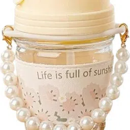uratech Glass Tumbler with Lid & Pearl Handle Mason Jar Style Floral Print Plastic Coffee Mug-picture-27