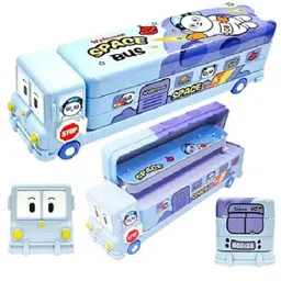 coverbrown Bus Pencil Geometry Box Stationery Moving Tyres & Sharpener School RANDOM DESIGN Bus Truck Art Metal Pencil Box-picture-30