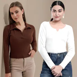 dream beauty fashion Pack of 2 Casual Regular Sleeves Solid Women White Top-picture-16
