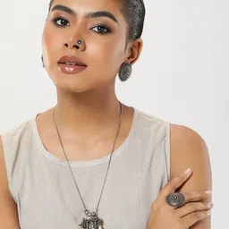 AITIHYA Gold-Plated Oxidised Jewellery Set With Ring & Nosepin-picture-41