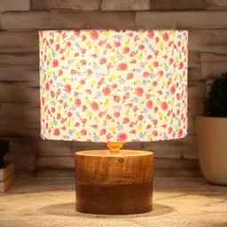 Multicolour Shade Table Lamp With Wood Base By New Era image 1