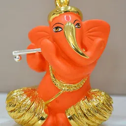 CraftVatika Orange & Golden Textured Ganesh Ceramic Idol Showpiece-image-48