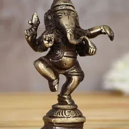 eCraftIndia Bronze-Toned Brass Handcrafted Dancing Lord Ganesha Idol-picture-21