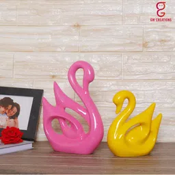 GW CREATIONS Pink & Yellow 2 Pieces Swan Figurine Showpiece-image-50