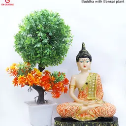 GW CREATIONS Orange Medium Buddha Figurine Showpiece-image-66