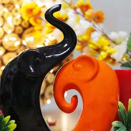 GW CREATIONS Black & Orange 2 Pieces Elephant Figurine Showpieces-image-49