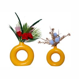 GW CREATIONS Yellow Figurine Set Of 3 Ring Pot Showpiece-picture-46