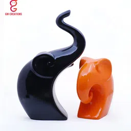 GW CREATIONS Black & Orange 2 Pieces Elephant Figurine Showpieces image 4