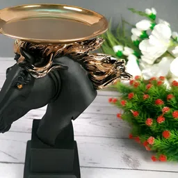 apka mart Black & Brown Figurine Horse Statue With Detachable Tray Showpiece-image-4