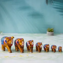 eCraftIndia Brown 7 Pieces Elephant Statues Animal Figurines Showpieces-image-65