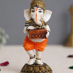 eCraftIndia White & Orange  Lord Ganesha Idol Showpieces-image-94