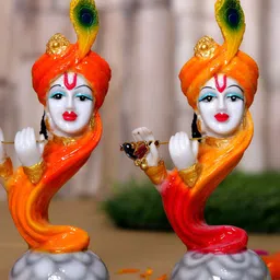 GW CREATIONS Orange 2 Pieces Krishna Face Showpieces-image-87