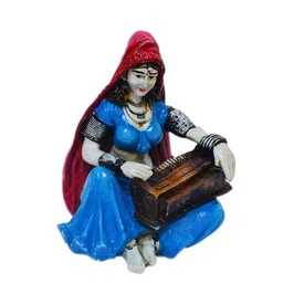 eCraftIndia Blue Textured Lady Playing Harmonium Showpiece-image-74