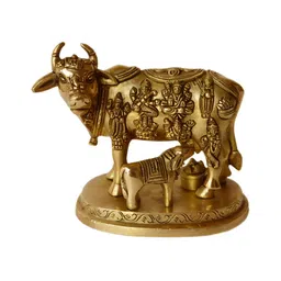 Aakrati Gold Toned  Cow with Calf Brass Religious Idol Showpiece-image-55