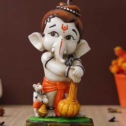 eCraftIndia Off White & Orange Lord Ganesha Idol-picture-37