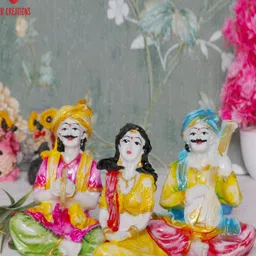 GW CREATIONS White & Yellow 3 Pieces Marble Figurine Showpiece-image-41