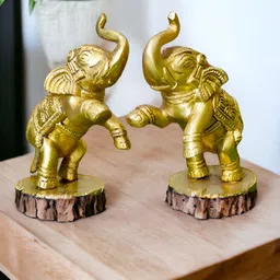 Aakrati Gold Toned Brass Elephant Figurine Showpiece-image-65