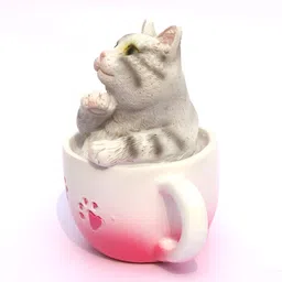GW CREATIONS Pink Grey Cup With Cat Showpiece-picture-9