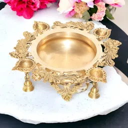 Aakrati Yellow Brass Flower Urli with Diya Curio Showpiece-image-33