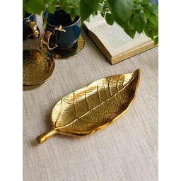 Pure Home and Living Gold Toned Textured Long Leaf Metal Figurine Showpiece-picture-28